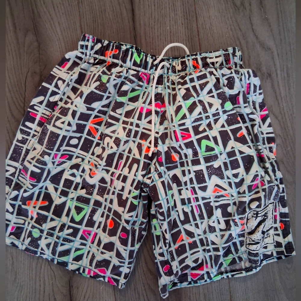 Colorful Geometric Pattern Shorts Zack Morris 90s VINTAGE  Elastic Waist Large